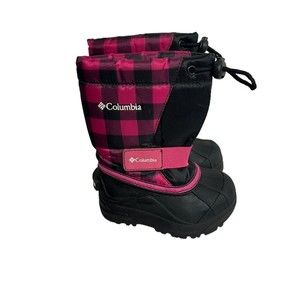 Columbia Powderbug Kids Size 7 Red & Black Plaid‎ Waterproof Snow Boot